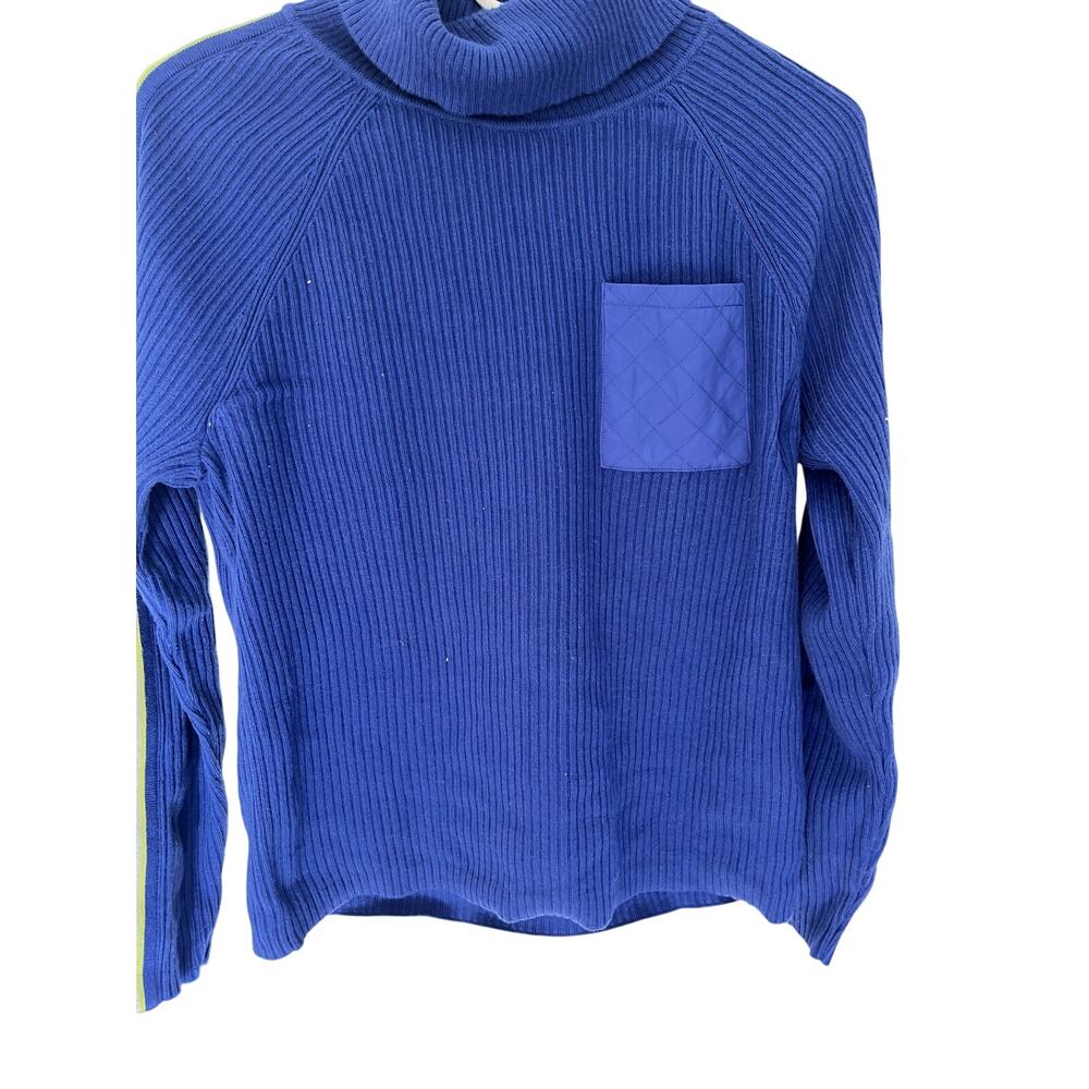 T Talbot's Womens Sweater L Turtleneck Top Cotton Racer Stripe Preppy Ski
